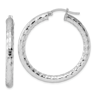 Silver Polished Textured Hinged Hoop Earrings at $ 55.42 only from Jewelryshopping.com