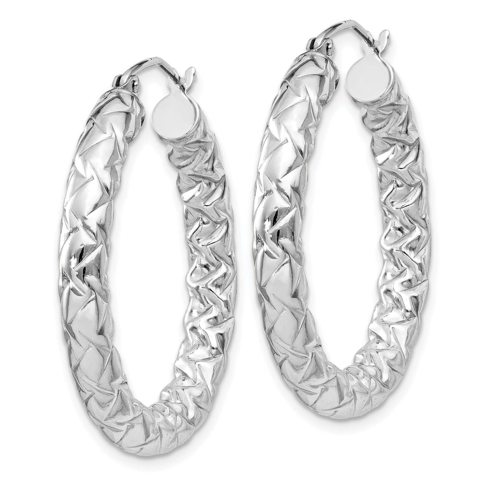 Silver Polished Textured Hinged Hoop Earrings