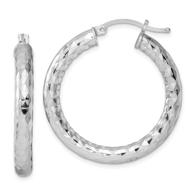 Silver Polished Textured Hinged Hoop Earrings at $ 40.8 only from Jewelryshopping.com