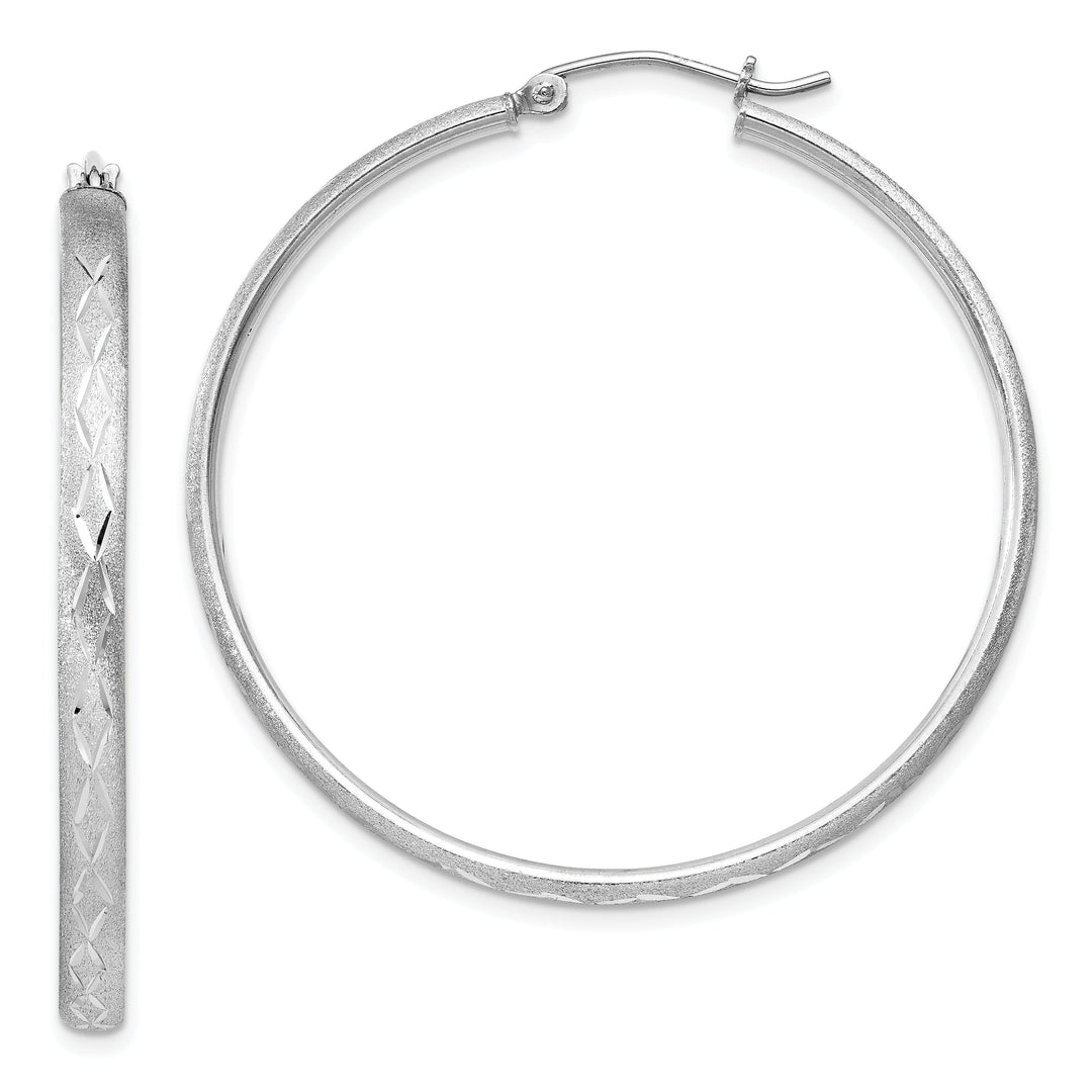 Silver Polished Textured D.C Hinged Hoop Earrings