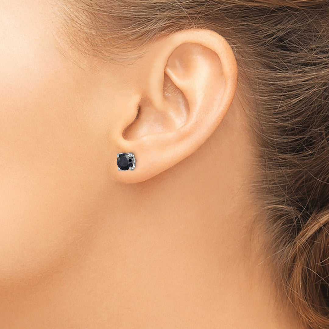 Silver Polished Black Sapphire Post Earrings