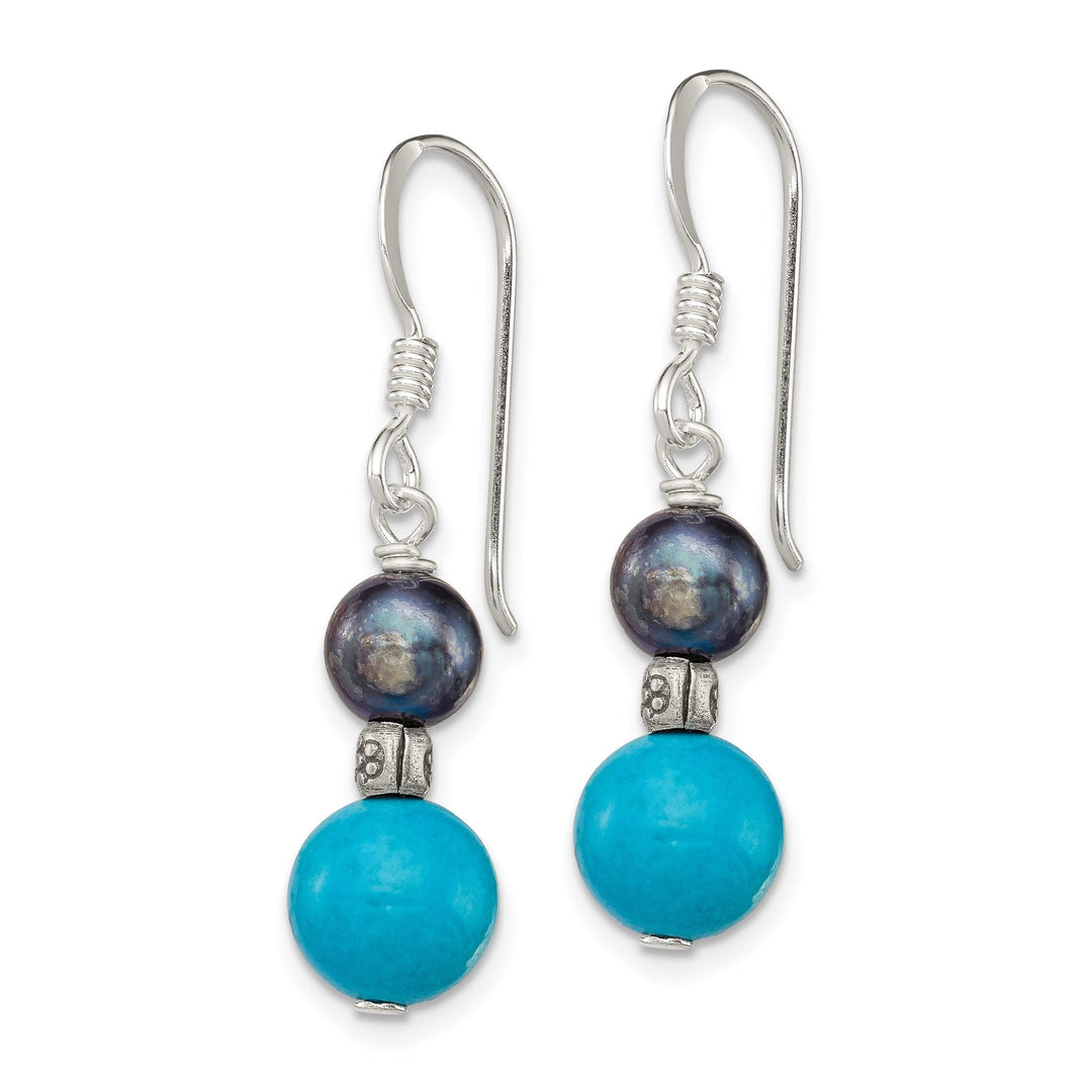 Silver Black Pearl Turquoise Dangle Earrings