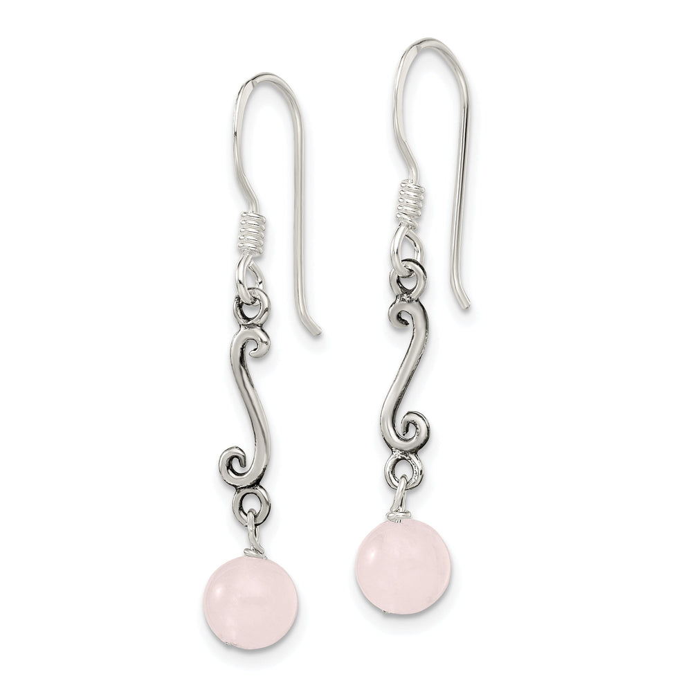 Silver Rose Quartz Antiqued Dangle Earrings