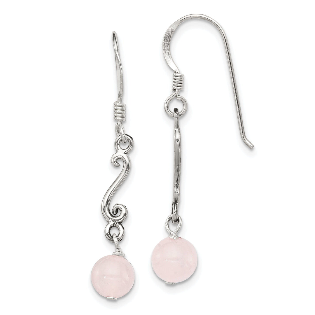 Silver Rose Quartz Antiqued Dangle Earrings