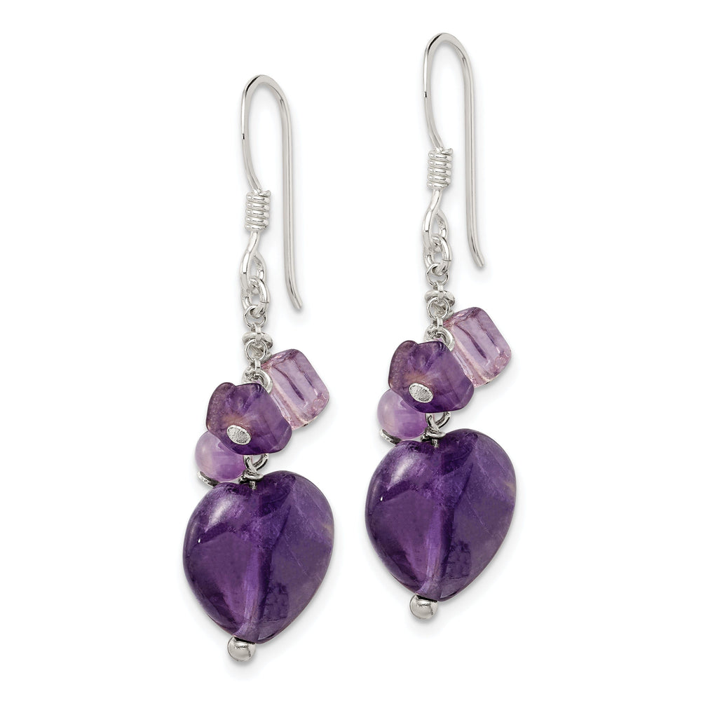 Silver Genuine Amethyst Heart Dangle Earrings