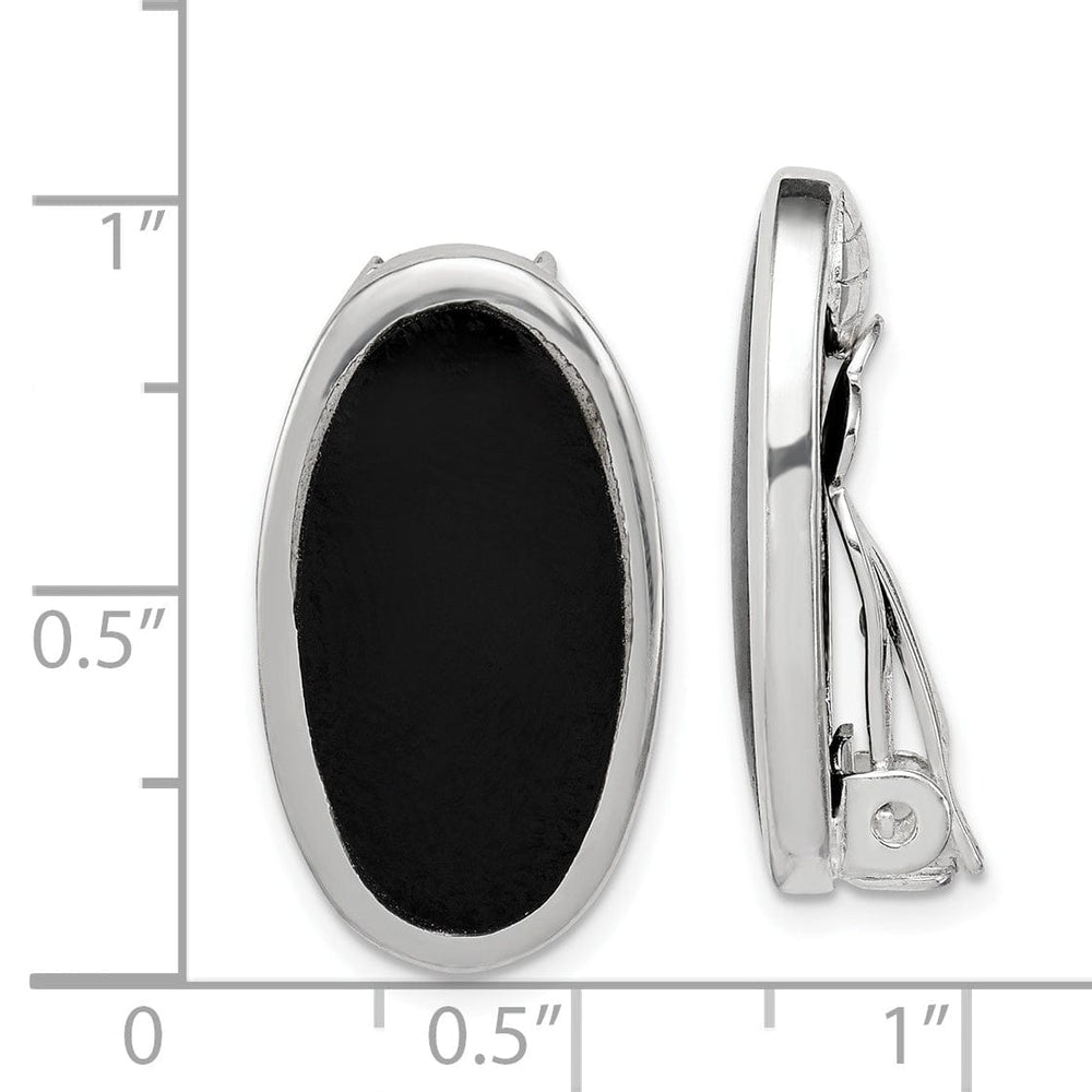 Sterling Silver Oval Onyx Non-pierced Earrings