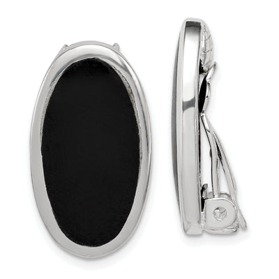 Sterling Silver Oval Onyx Non-pierced Earrings