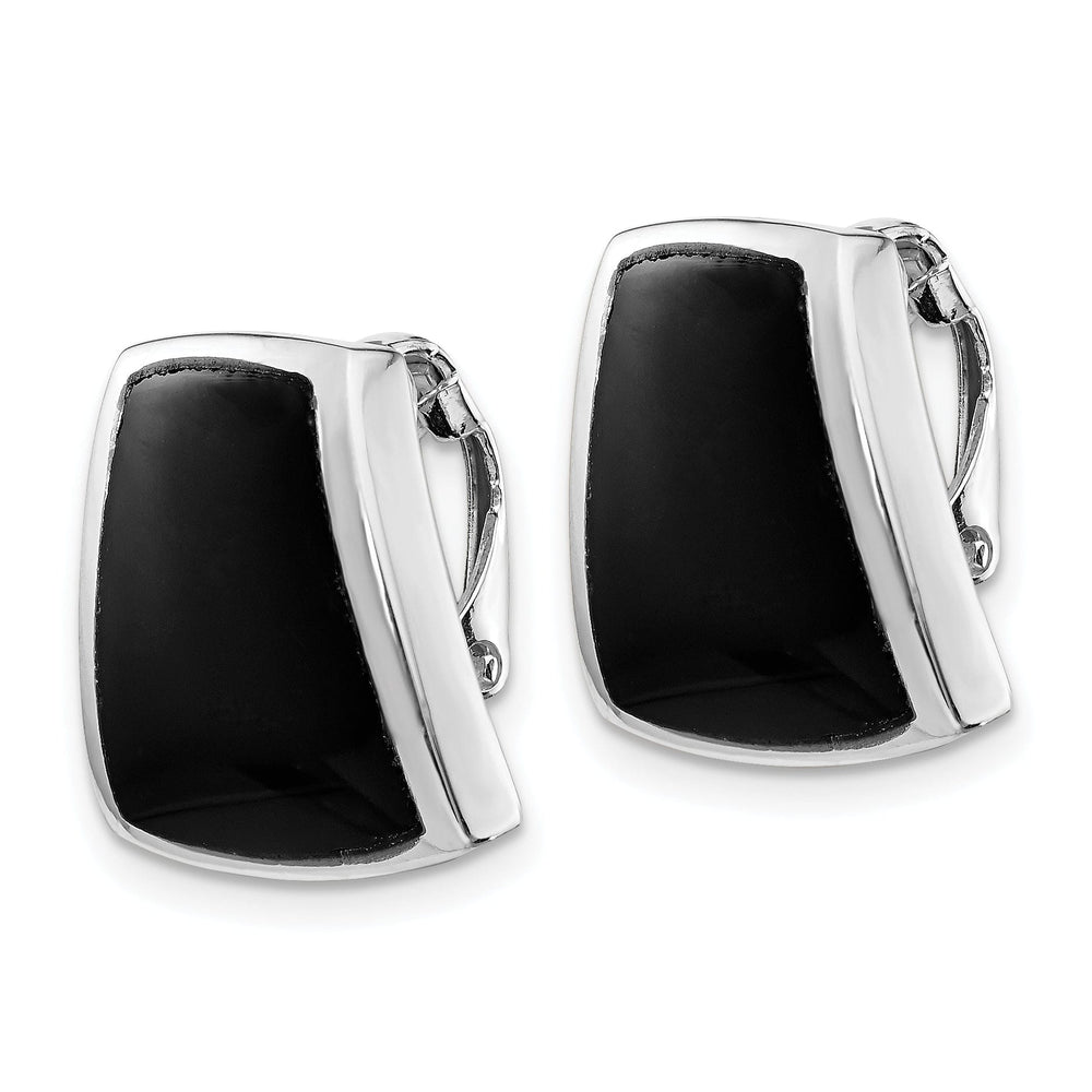 Silver Retangle Onyx Non-pierced Earrings