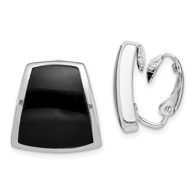 Silver Retangle Onyx Non-pierced Earrings