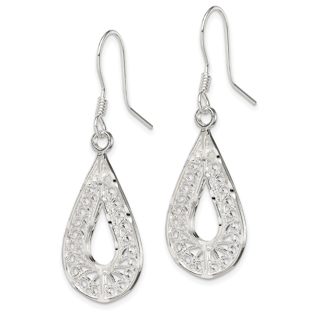 Silver Oval Filigree Dangle Hook Earrings