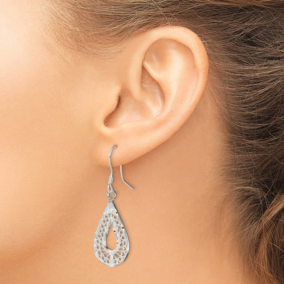 Silver Oval Filigree Dangle Hook Earrings