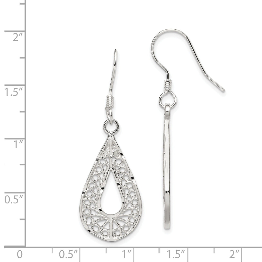 Silver Oval Filigree Dangle Hook Earrings