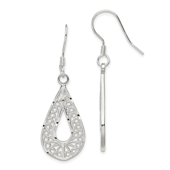 Silver Oval Filigree Dangle Hook Earrings