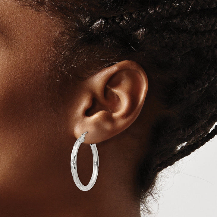 Sterling Silver D.C Satin Polished Hoop Earrings