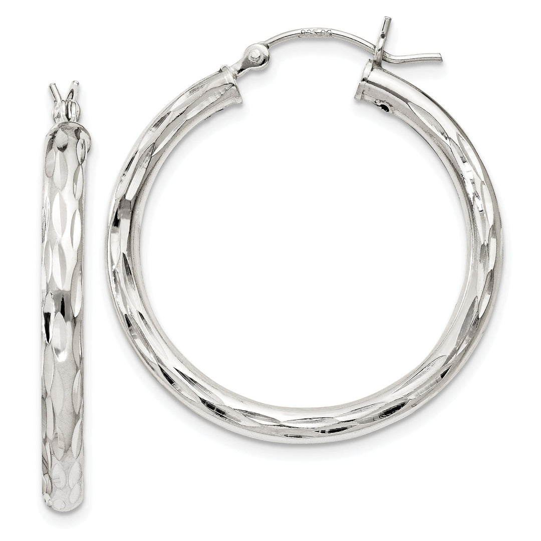 Sterling Silver D.C Satin Polished Hoop Earrings