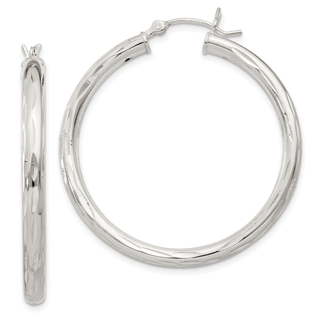 Sterling Silver D.C Satin Polished Hoop Earrings