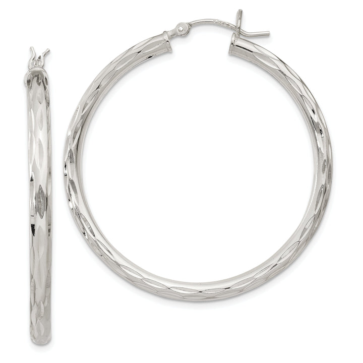 Sterling Silver D.C Satin Polished Hoop Earrings