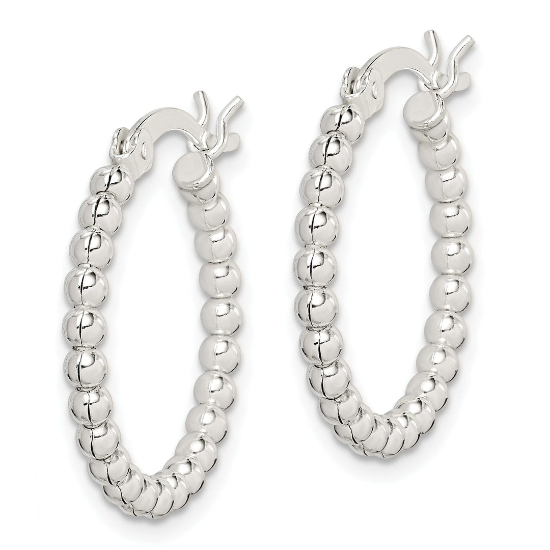 Sterling Silver Polished Beaded Hoop Earrings