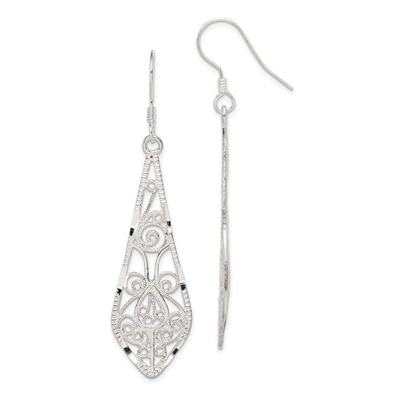 Sterling Silver Filigree Dangle Hook Earrings