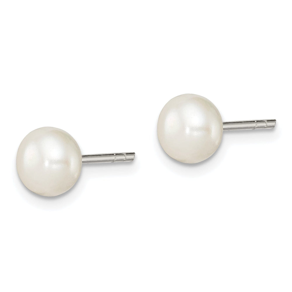 Silver White Fresh Water Pearl Button Earrings
