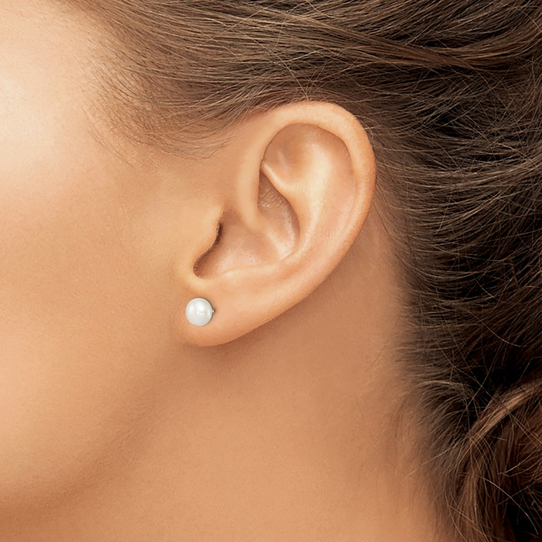 Silver White Fresh Water Pearl Button Earrings