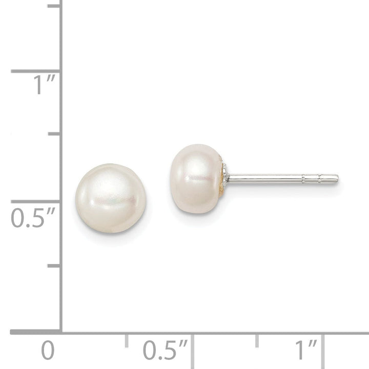 Silver White Fresh Water Pearl Button Earrings