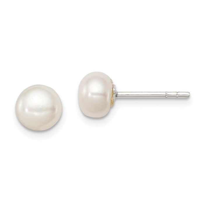 Silver White Fresh Water Pearl Button Earrings