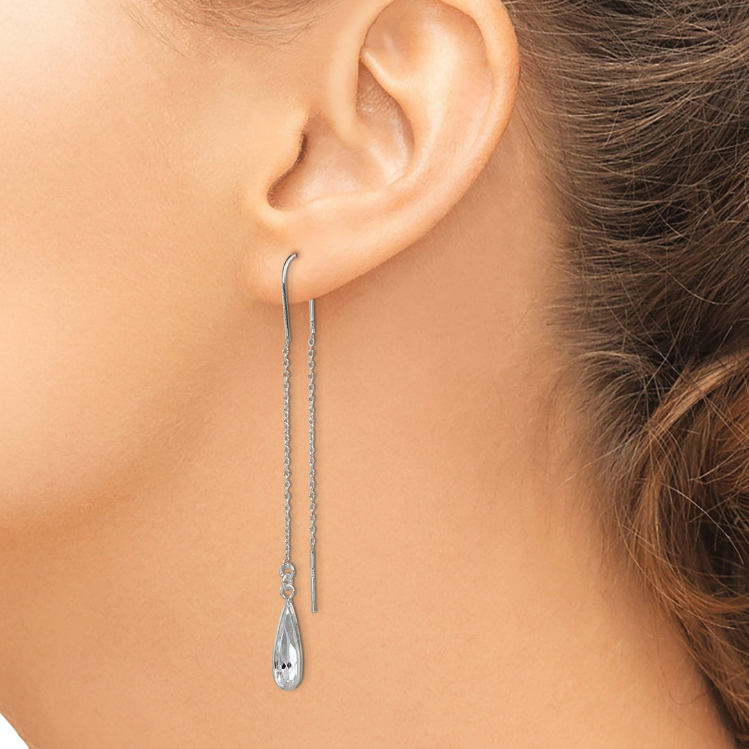 Silver Clear Crystal Teardrop Threader Earrings