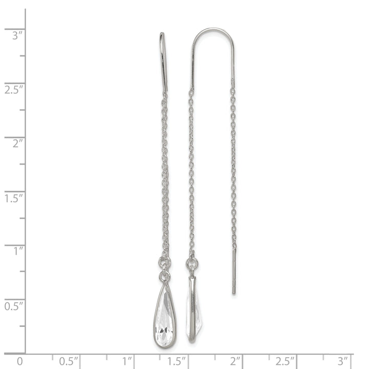 Silver Clear Crystal Teardrop Threader Earrings