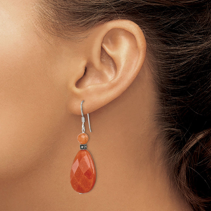 Silver Genuine Carnelian Dangle Earrings