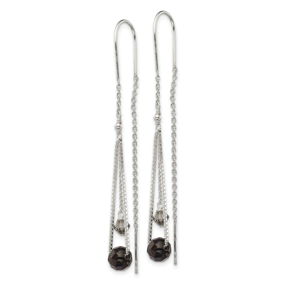 Silver Black Turmarine Crystal Threader Earring