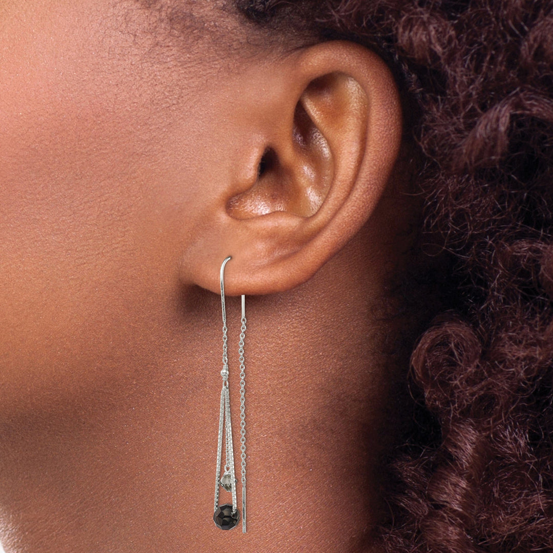 Silver Black Turmarine Crystal Threader Earring