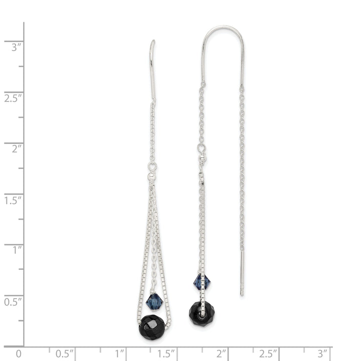 Silver Black Turmarine Crystal Threader Earring