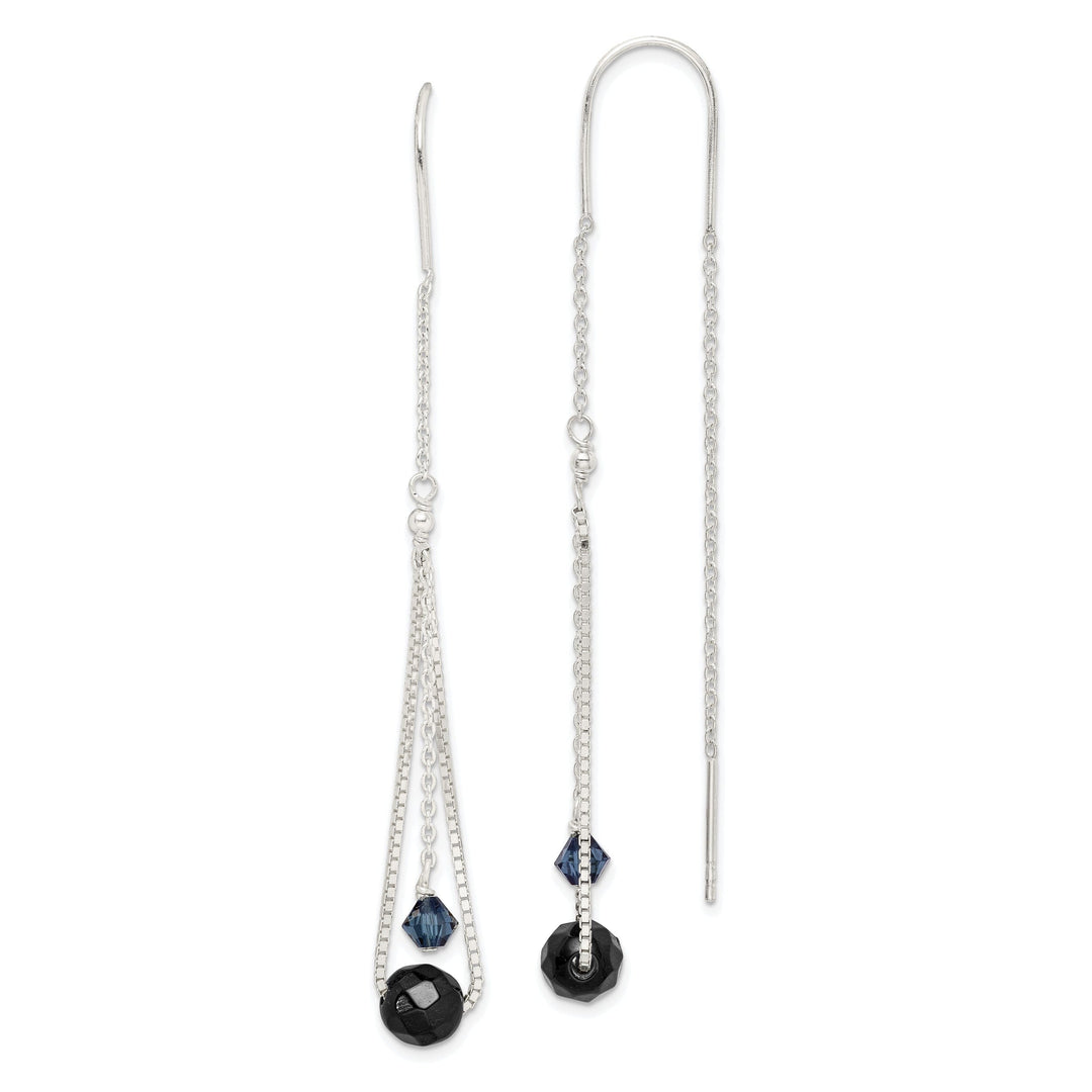 Silver Black Turmarine Crystal Threader Earring