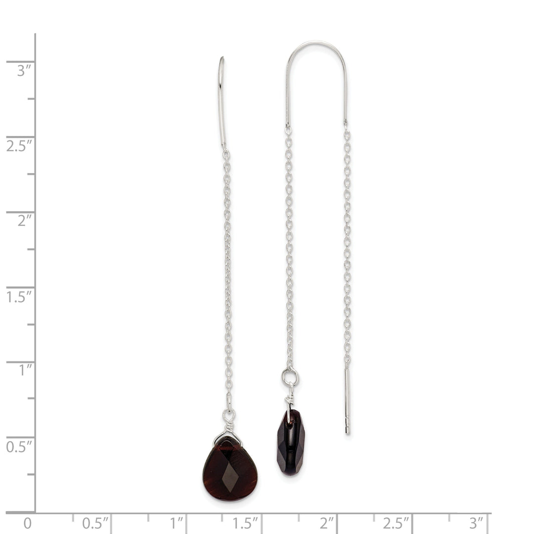 Silver Black Quartz Dangle Threader Earrings