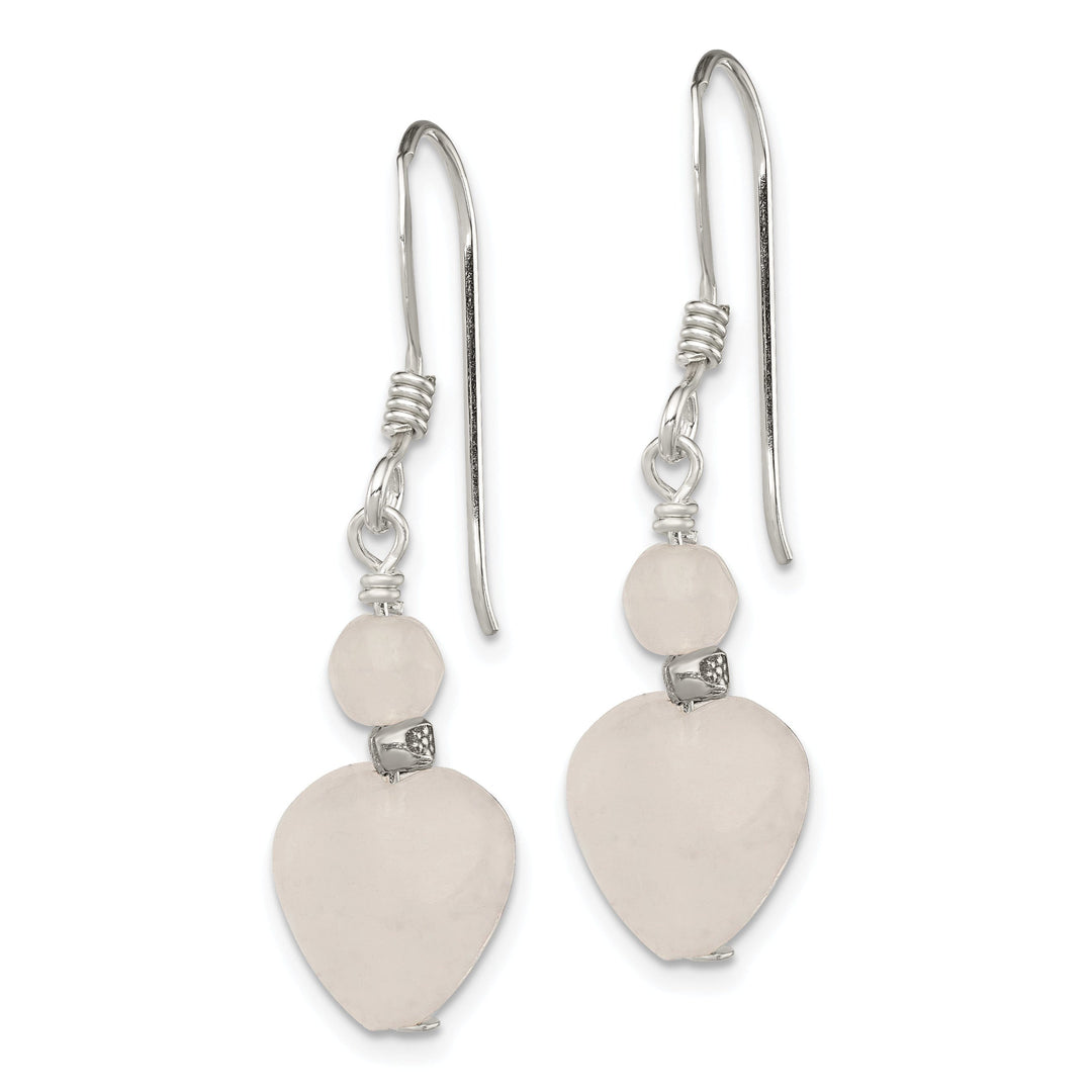 Silver Rose Quartz Heart Dangle Earrings