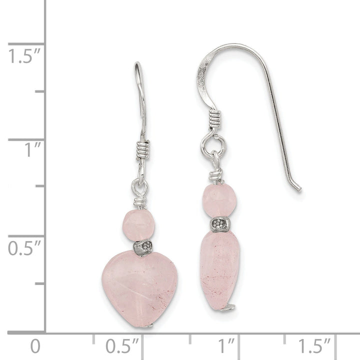 Silver Rose Quartz Heart Dangle Earrings