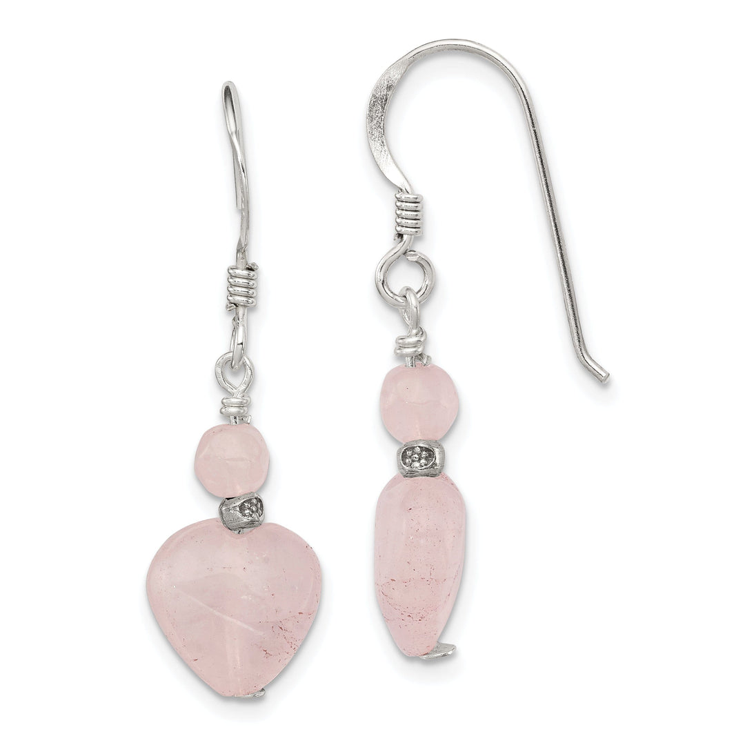 Silver Rose Quartz Heart Dangle Earrings