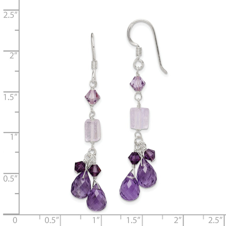 Silver Amethyst Quartz Crystal Dangle Earrings