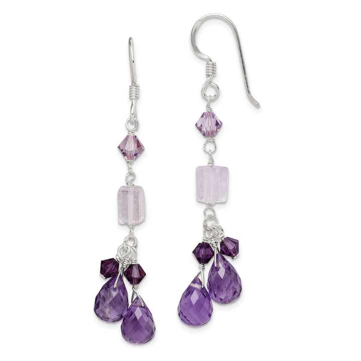 Silver Amethyst Quartz Crystal Dangle Earrings