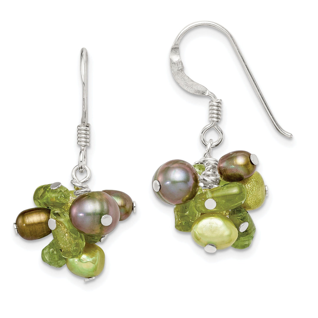 Silver Green Pearl Peridot Dangle Earrings