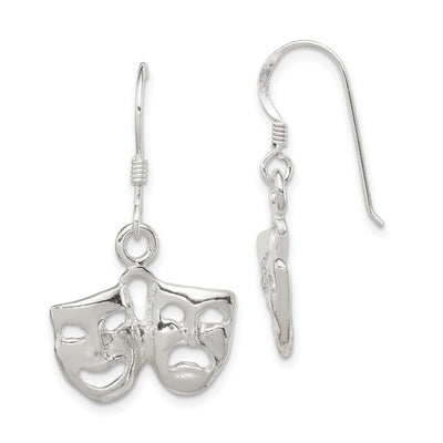 Silver Comedy/Tragedy Dangle Hook Earrings