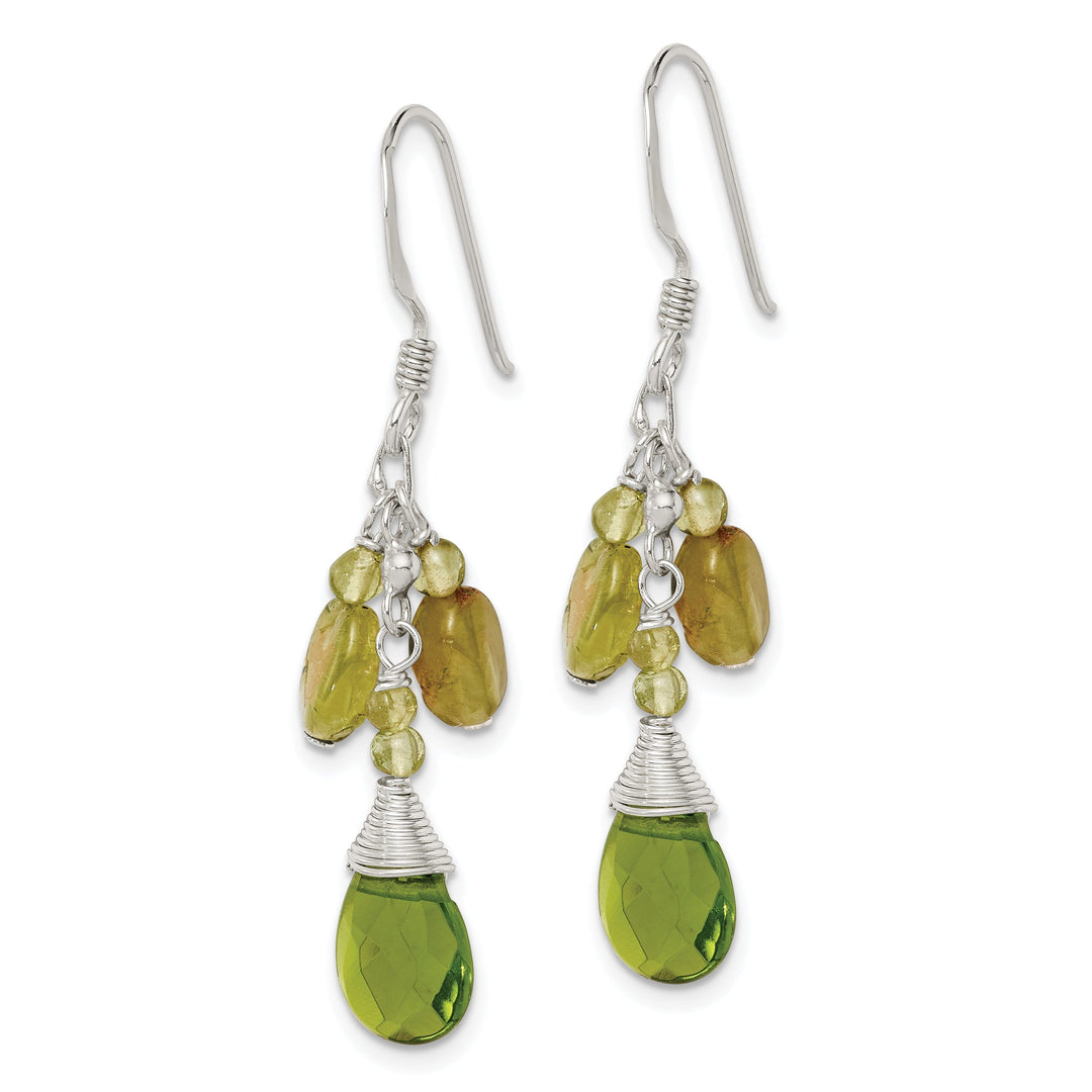 Silver Green Crystal Peridot Drop Earrings