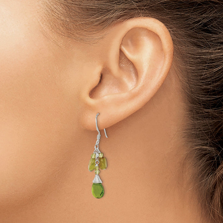 Silver Green Crystal Peridot Drop Earrings