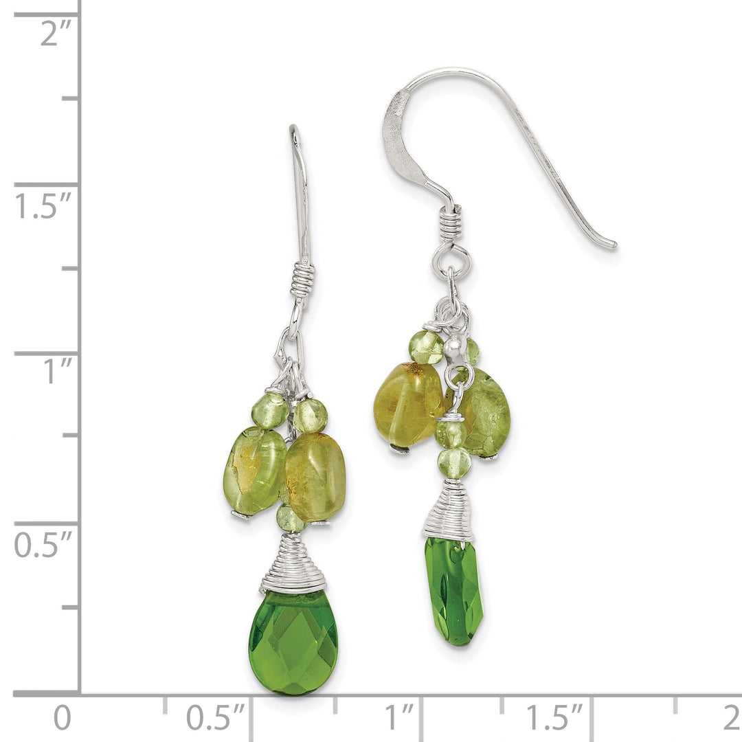 Silver Green Crystal Peridot Drop Earrings