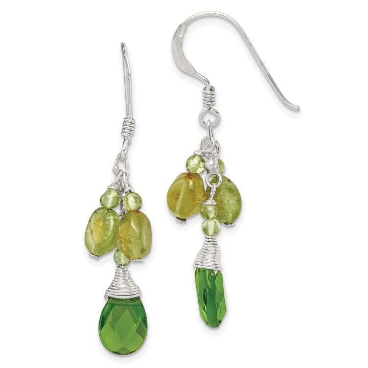 Silver Green Crystal Peridot Drop Earrings