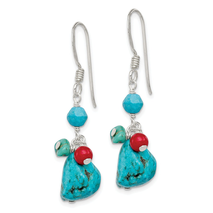 Silver Howlite Turquoise Coral Dangle Earrings