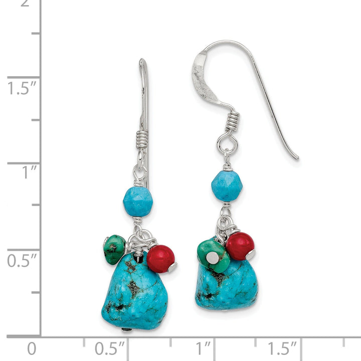 Silver Howlite Turquoise Coral Dangle Earrings