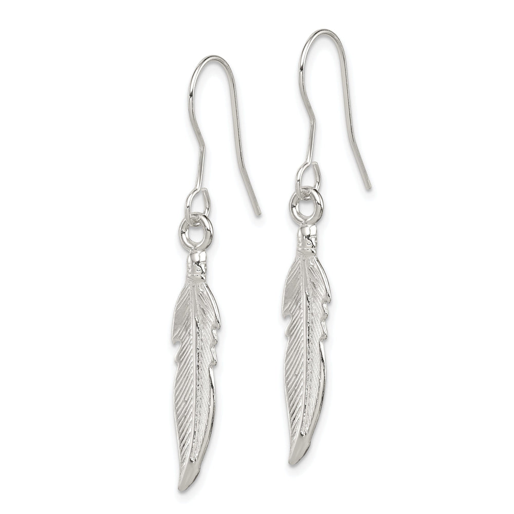 Sterling Silver Feather Dangle Hook Earrings