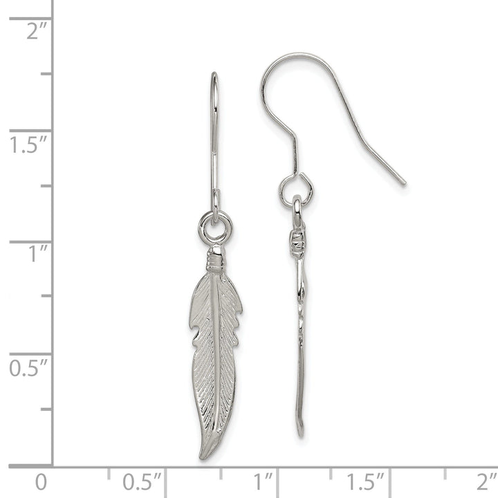 Sterling Silver Feather Dangle Hook Earrings